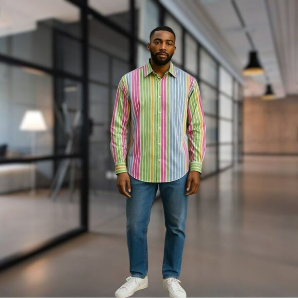 Polo by Ralph Lauren Size 16 Men's Curham Custom Fit Stripe Shirt Multicolor - Picture 1 of 7